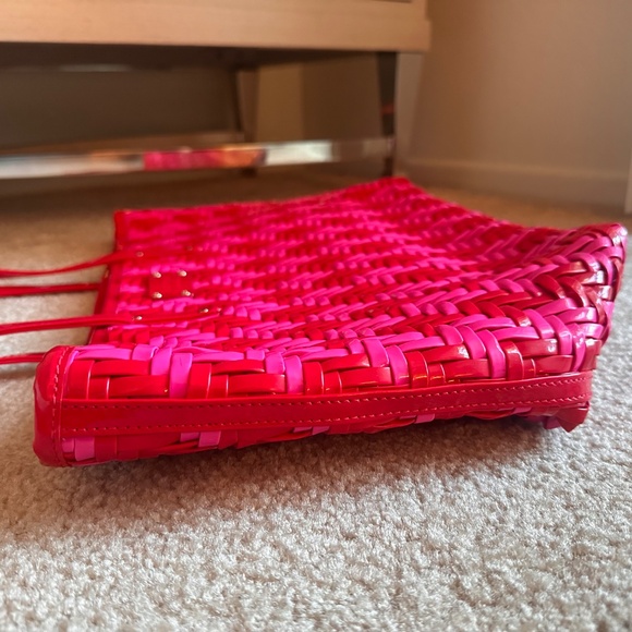 Rare Kate Spade Red & Pink Woven Tote Bag Purse - Picture 8 of 10